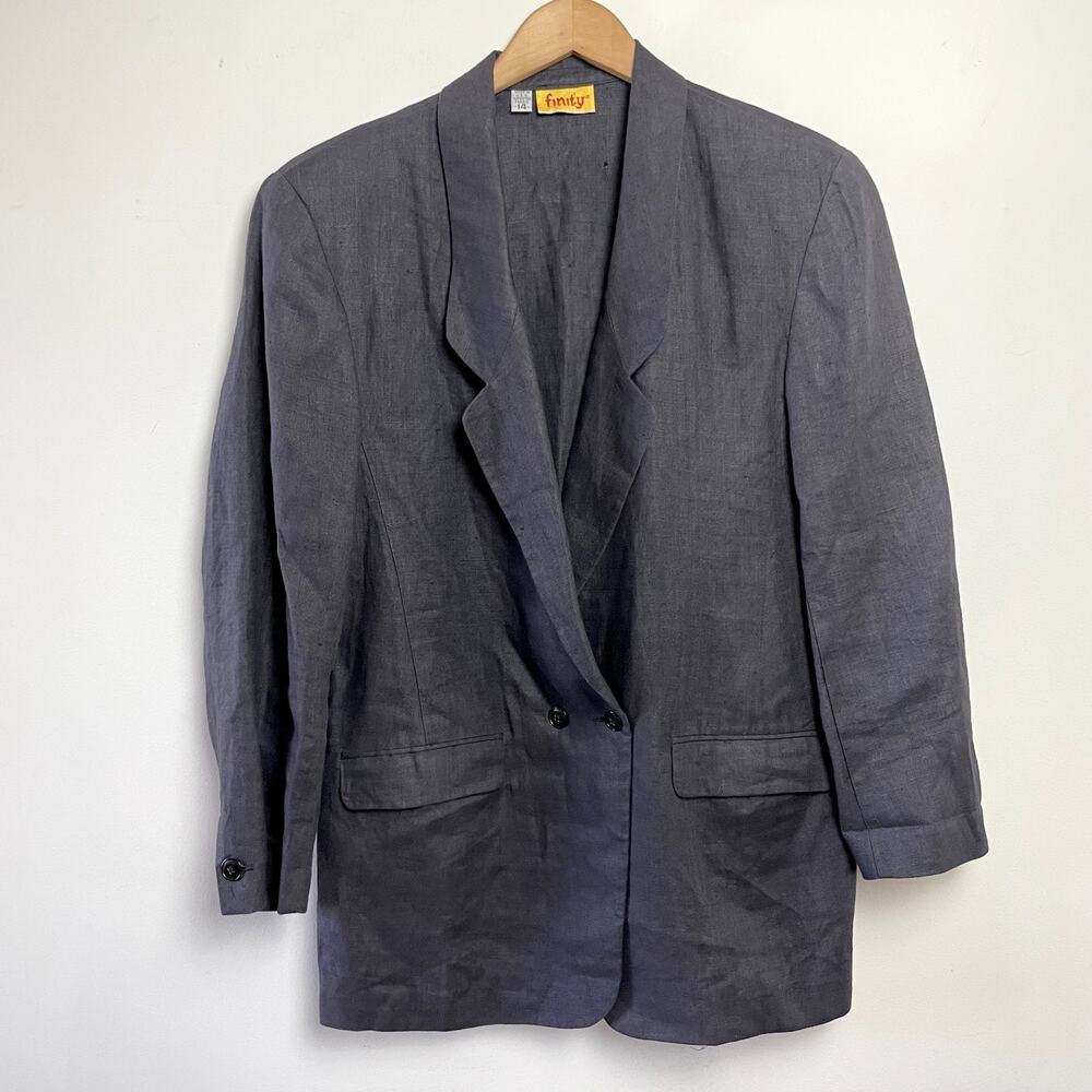 Vintage Linen Blazer Womens Large Gray Minimalist Quiet Luxury Capsule Parisian